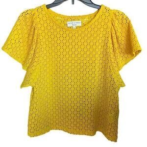 TeXTURE & THREAD MADEWELL mustard yellow eyelet flutter fairy sleeves size S